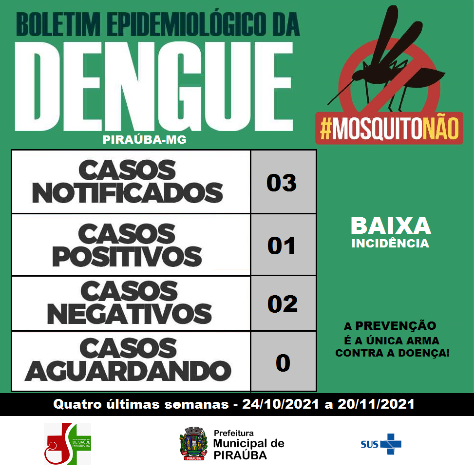 Boletim Epidemiológico da Dengue em Piraúba - 24/10/21 a 20/11/21