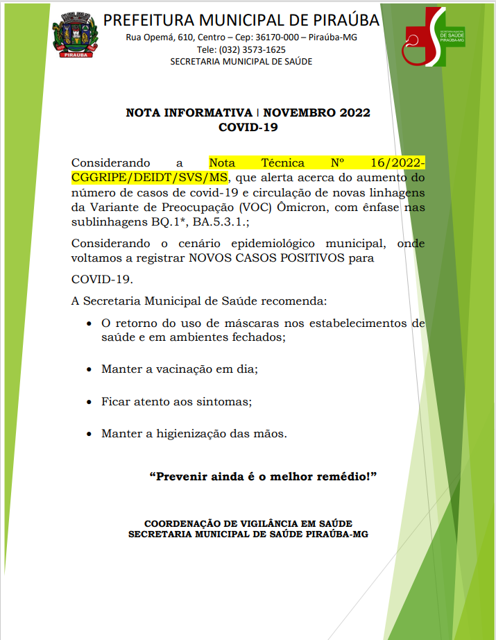 NOTA INFORMATIVA - COVID-19 - NOVEMBRO 2022