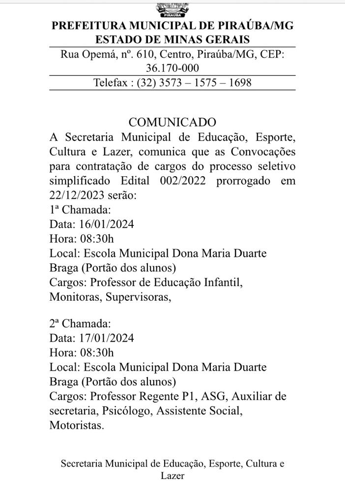 COMUNICADO DA SECRETARIA MUNICIPAL DE EDUCAÇÃO 